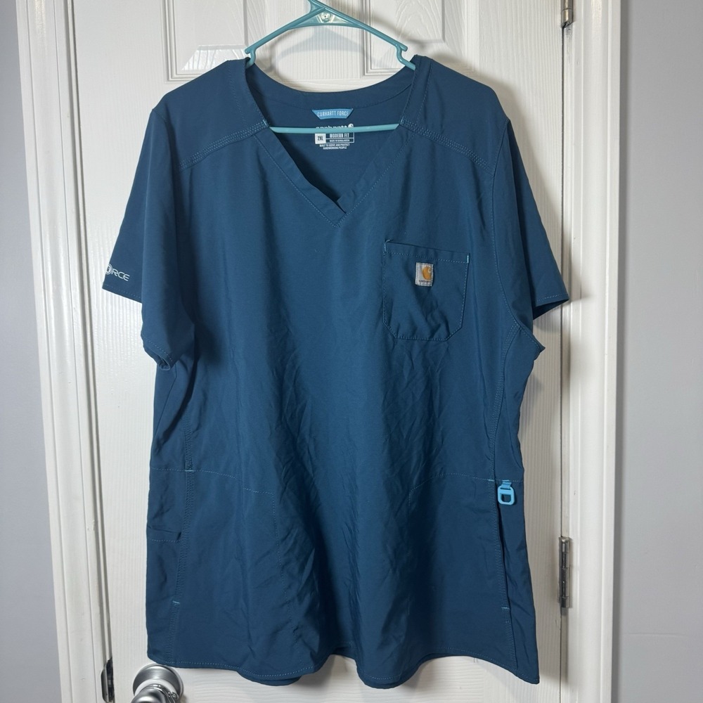 Carhartt Force Womens Scrub Top Modern Fit Stretch Performance Teal 2XL